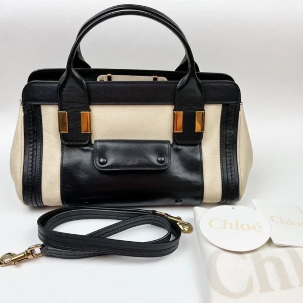 CHLOE Little Alice Leather Crossbody Satchel Bag in Husky White
